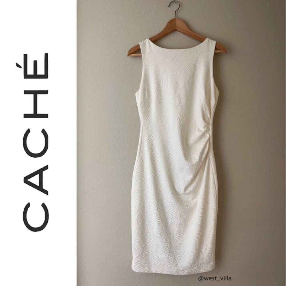 Cache Draped Bodycon Textured Midi Dress White Wo… - image 1
